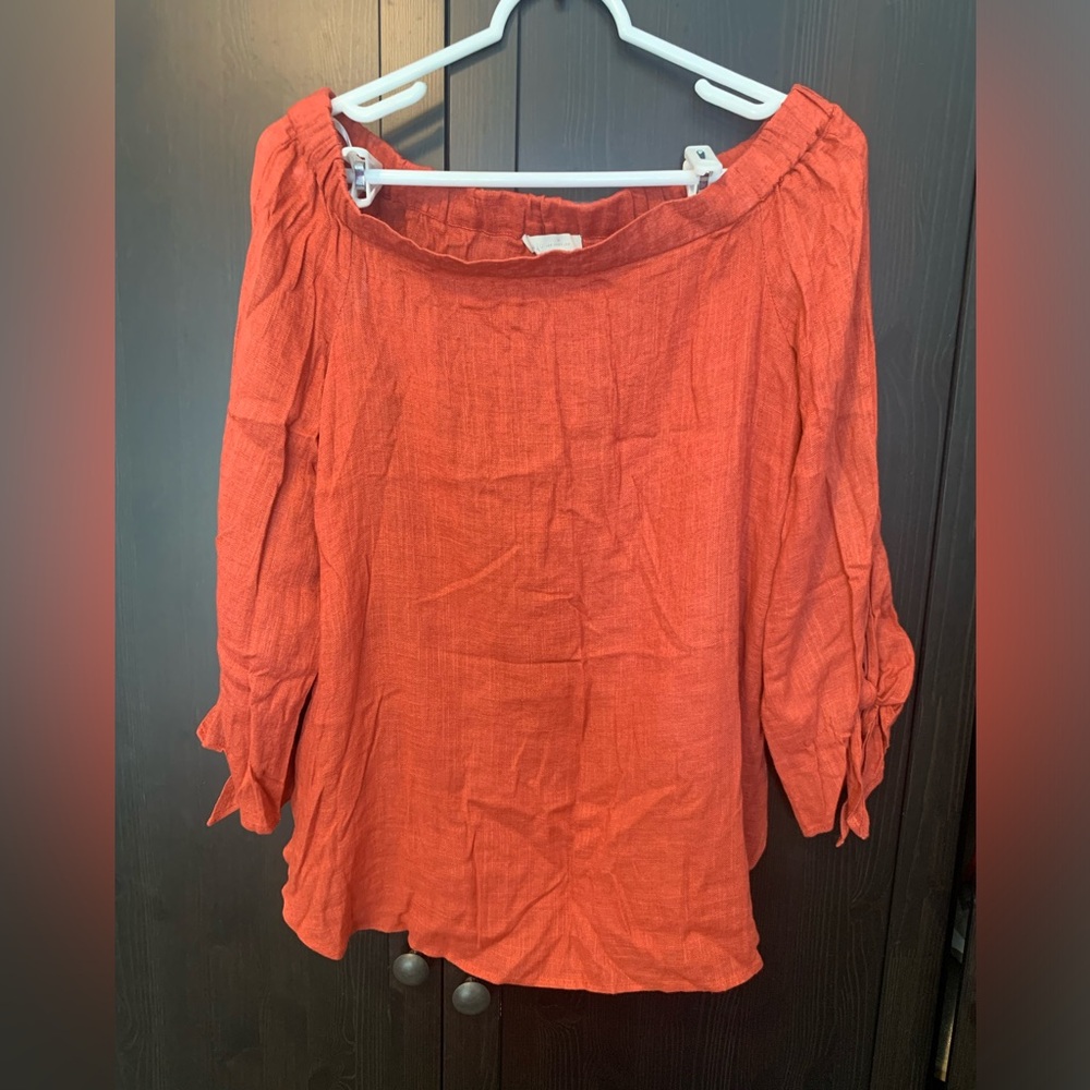 laju Los Angeles linen blend off the shoulder top